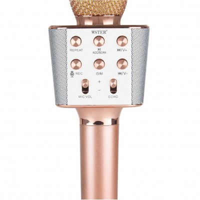 Бездротовий мікрофон караоке ws-1688 Wster Блютуз Bluetooth динаміком Rose Gold рожевий