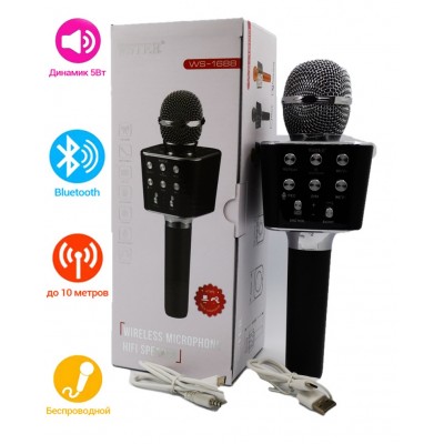 Мікрофон для караоке Wster 1688 Чорний Бездротовий 3в1 Bluetooth Колонка з 5 Вт звуком Функцією Зміни Голосу та використанням як Радіоприймач для дітей і дорослих б/у