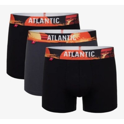 Мужские трусы-шорты Atlantic, набор из 3 шт., хлопок, черные + графит, 3MH-164 L