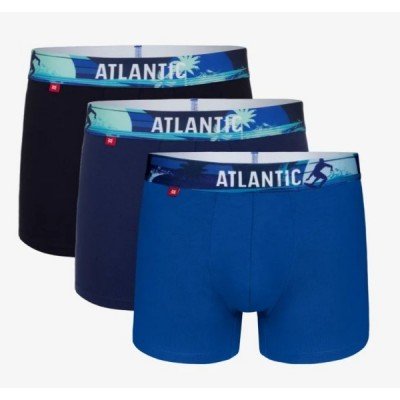 Мужские трусы шорты Atlantic, набор из 3 шт., хлопок, темно-синие + темно-голубые + голубые, 3MH-164 XXL