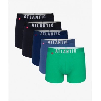 Мужские трусы шорты Atlantic, набор из 5 шт., хлопок, темно-синие + серо-голубые + зеленые + темно-голубые, 5SMH-004 M